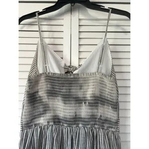 Japna Grey White Striped Tie Front Wide Leg Slit Jumpsuit Size M 100% cotton thumbnail 5