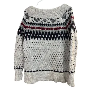American Eagle Outfitters Holiday Heart Fair Isle Sweater Gray Wool Blend Small thumbnail 10