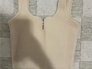 Glassons Ribbed Cream Tank Crop Top thumbnail 1