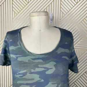 Monrow Camo Tee Shirt‎ Dress Succulent Green Short Sleeve Ruched Size US Small thumbnail 4