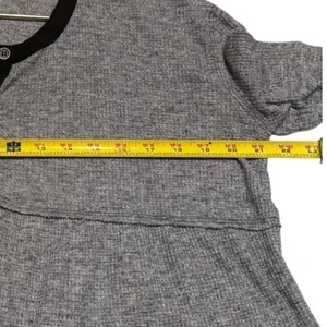 Free People Waffleknit Babydoll Henley Top Gray Black Boho Grunge Oversized M thumbnail 7