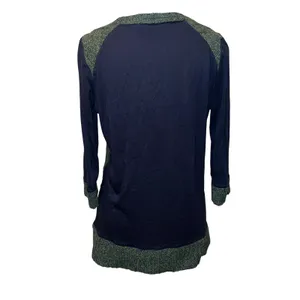 Pilcro and the Letterpress Dually Clad Wool Cable Knit Sweater Green/Navy Size L thumbnail 3