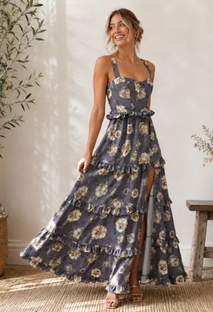 Petal & Pup Lillee Tiered Maxi Dress Lavender Floral Size M thumbnail 1