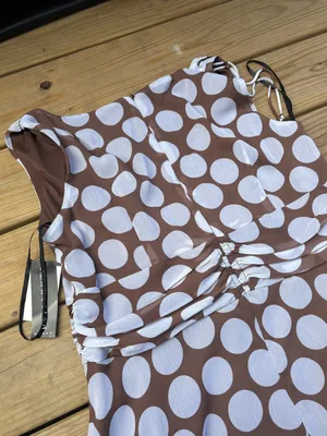 Connected Woman 18W Brown White Polka Dot Ruched Chiffon Midi Dress NWT thumbnail 7