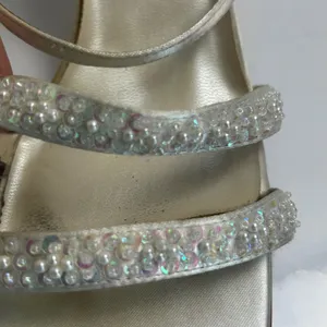 Touch Ups Ivory Satin Beaded Sequin Block Heel Square Toe Slingback Sandals 7.5W thumbnail 8