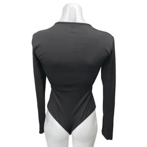 Free People Women's Black Rib Knit Scoop Neck Long Sleeve Bodysuit Top Size S thumbnail 2