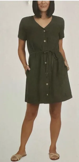 Matty M Womens Belted Linen Blend Casual Dress Olive Size Small thumbnail 1