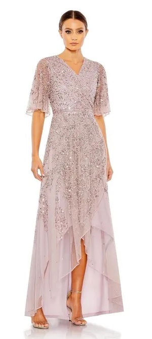 MAC DUGGAL 93681 Vintage Lilac Pink Sequined Butterfly High Low Gown Dress sz 10 thumbnail 1