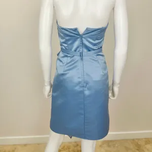 ABS Allen Schwartz Strapless Dress Light Blue Satin Corset Draped Pleated US 2 thumbnail 7