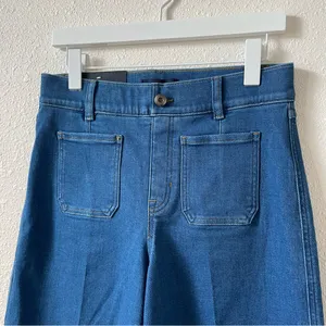Spanx Cropped Wide Leg Jean Washed Blue Size Medium Patch Pocket Chore Retro thumbnail 3