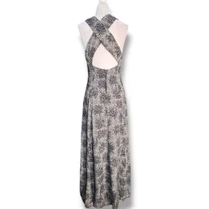 Vintage All That Jazz Black White Floral Cross Back‎ Maxi Dress Boho Minimalist thumbnail 3