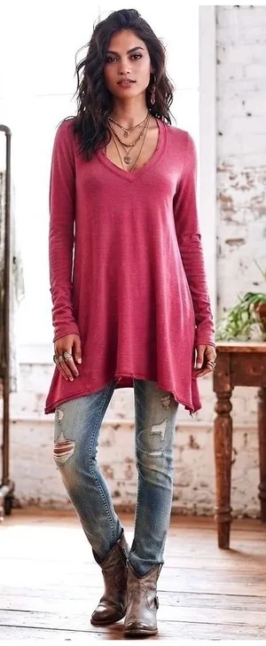 We The Free Flowy Tunic‎ Top XS Long Sleeve V Neck Casual thumbnail 1