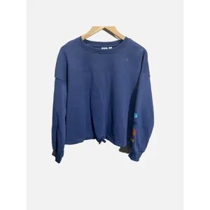 Aldi Gear Womens‎ Blue Crewneck Sweatshirt Rainbow Sleeve Logo Tie Front Medium thumbnail 2