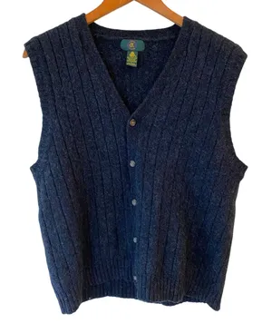 Club Room 100% Pure Wool Black Button Front Sweater Vest Men's Large Preppy thumbnail 1