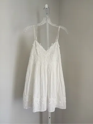 Topshop Babydoll Appliqué White Lace-Trim Slip Dress Adjustable Straps Sz SP thumbnail 4