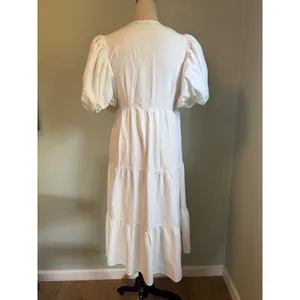 Nasty Gal White Wrap Dress Puff Sleeve Tiered Midi boho resort dainty whimsi y 6 thumbnail 6