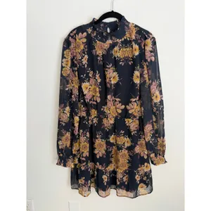 LOST + WANDER Floral Long Sleeve Navy Dress size large thumbnail 2