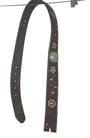 Ariat Womens Brown Leather Floral Embroidered Rhinestone Belt Strap S Western thumbnail 1