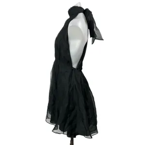 Zara Black Organza Halter Tie Sleeveless Pleated Fit & Flare Mini Dress Size M thumbnail 2