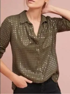 Anthropologie Maeve Sequin Button Down Top Size Large NWT thumbnail 3