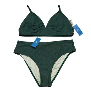 Cupshe Bikini Set Green Wave Bralette Top Hipster Bottom Size L/XL Beach NWT thumbnail 3