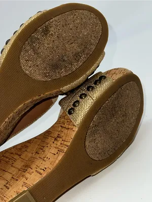 Lucky Brand Gold Metallic Canvas Upper Wedge Cork Heels Size 6.5 thumbnail 7