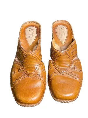 Clarks Artisan Collection Hand-Tooled Leather Clogs - Tan size 5 thumbnail 3
