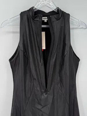 Popilush Shapewear Sculpting Faux Leather Zip Bodycon Dress Black Large NEW thumbnail 5
