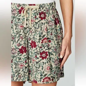 J. Jill Womens Floral Print Rayon Drawstring‎ Shorts Cream Red Teal Size M thumbnail 9