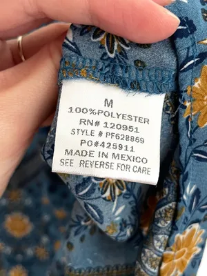 PINK ROSE Blue Mustard Navy Floral Chevron 3/4 Sleeve Roll Tab Sleeve Blouse Top thumbnail 8