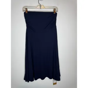 OGL Women Small Midnight Navy Stretch Modal Pleated Flowy Maxi Skirt New thumbnail 2