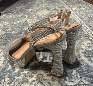 Steve Madden Womens Lashed Rhinestone Open Toe Slingback platform heels thumbnail 4