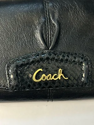 Coach Women’s Black Tri-Fold Wallet with Gold Script Logo thumbnail 6
