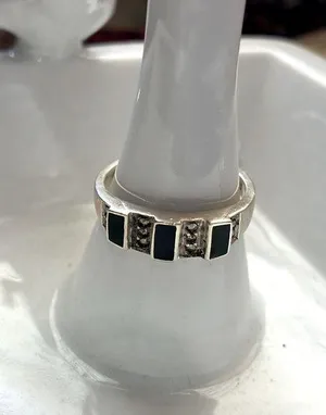 Black onxy & marcasite 925 SS ring thumbnail 1