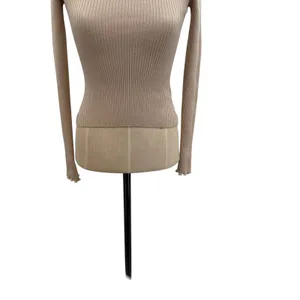 Dissh Ribbed Long Sleeve Top Beige Lettuce Edge Slim Fit Knit‎ Size Small thumbnail 4