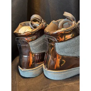 Silver Glitter High Top Sneakers Metallic Patent Trim Double Zip Fashion Shoes‎ thumbnail 7