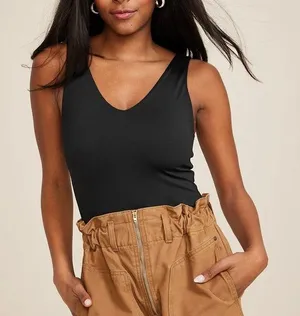 Maurices Edgely NWT Solid Black Double V Sleeveless Thong Bodysuit thumbnail 1