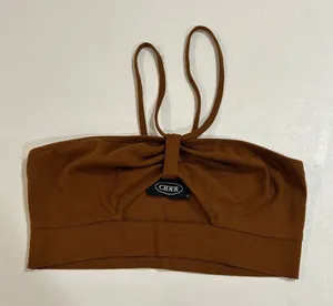 Cider Brown Ribbed Cutout Crop Top Size Small Minimalist Y2K Stretch thumbnail 1