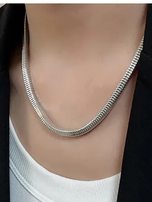 Vintage 925 Sterling Silver Square Omega Chain Necklace 17" 3D Snake 23.8g thumbnail 2