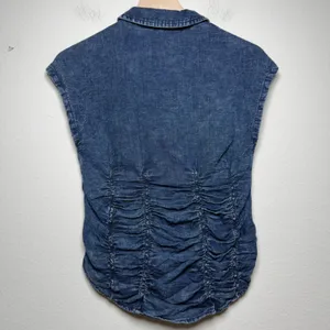 Anthropologie Pilcro Women Cotton Denim Top XS Blue Ruched Button Western Boho thumbnail 8