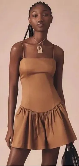 Maeve Drop Waist Mini Dress Brown Anthropologie Size Medium M thumbnail 1