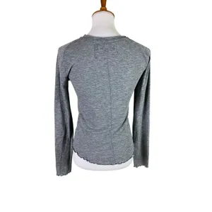 We The Free M Gray Long Sleeve Tee Lettuce Hem Grunge Y2K Casual Layering Top thumbnail 2