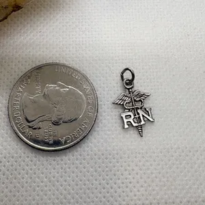 Vintage Sterling Silver‎ RN Nurse Caduceus Charm Pendant Medical Jewelry 0.81g thumbnail 4