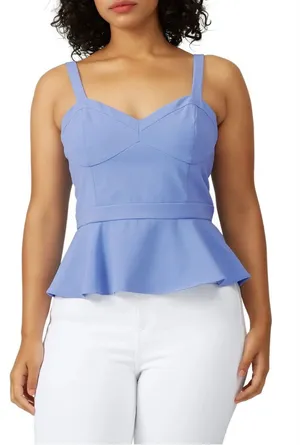 Marsha Top by Parker Blue Camisole Top Sweetheart Neckline Peplum Bustier thumbnail 1
