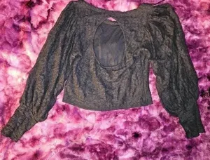 Free People Tea Time Top Black Lace Open Back Long Sleeves Sz S thumbnail 2