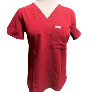 FIGS Essential 1-Pocket Scrub Top in Burgundy Size XS thumbnail 5