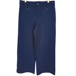 LOFT Womens Palmer Wide Leg Trouser Pants Navy Ponte Size 14 Nautical Preppy thumbnail 4