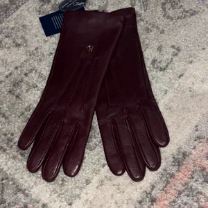 Cole Haan Women's Burgundy Leather Gloves with Gold Logo thumbnail 2