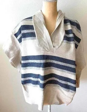 American Eagle Striped Sweater Poncho Tan Navy Blue Size XS thumbnail 1