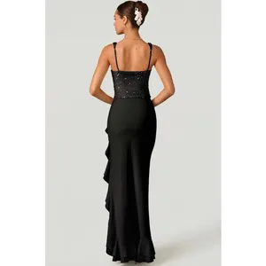 Oh Polly Robina Embellished Ruffle-Trim Corset Gown Maxi Dress in Black size 8 thumbnail 9